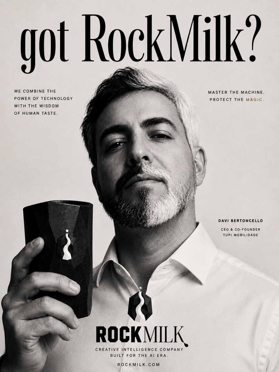 got RockMilk? — Davi Bertoncello, CEO and co-founder of Tupi Mobilidade, holding THE ROCK cup